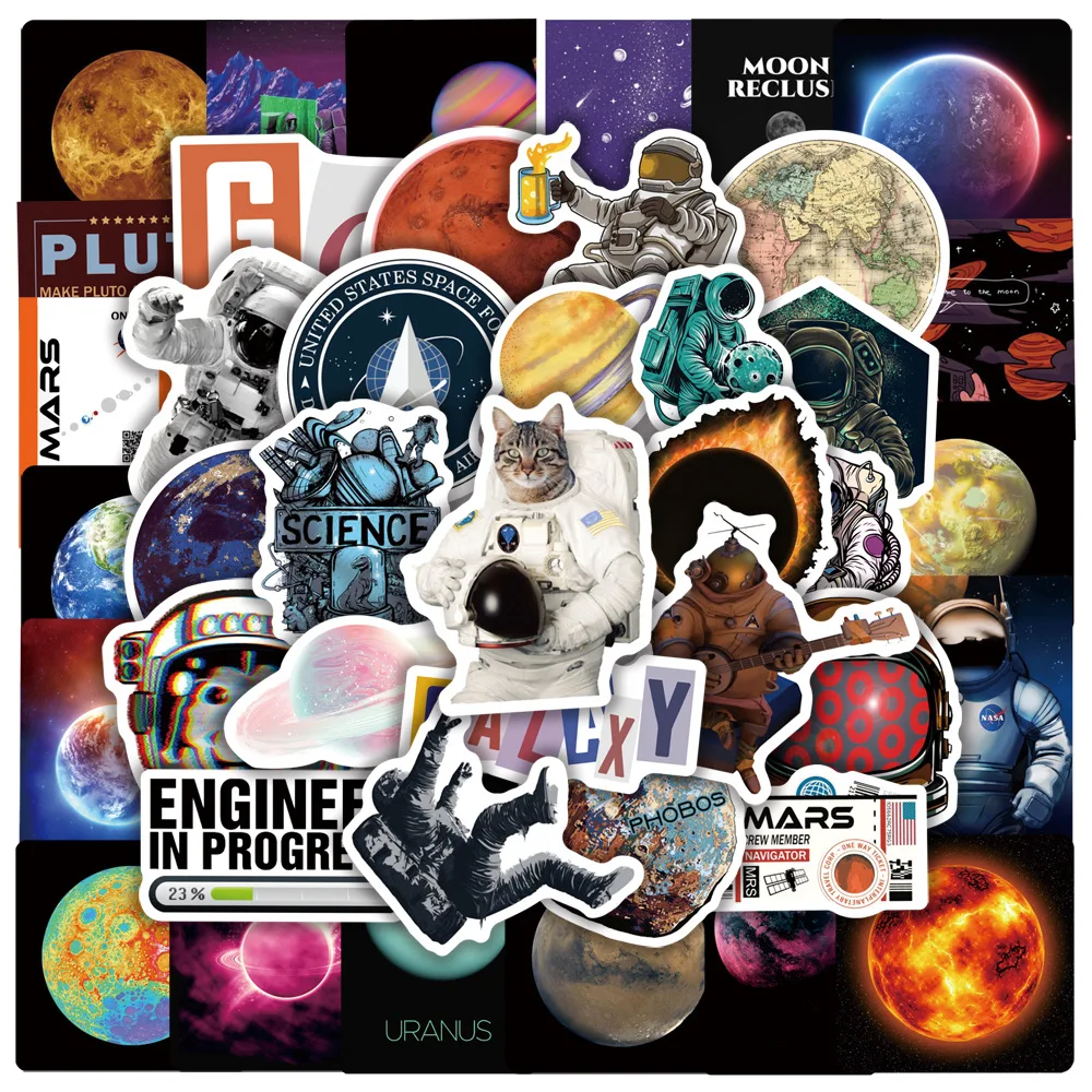 10/50/100Pcs Space Planet Astronaut Stickers Aesthetic DIY Laptop Skateboard Motorcycle Scrapbooking Cool Kids Sticker Packs