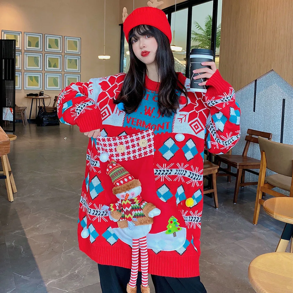 Ugly Christmas Sweaters For Women Twenty Styles Female Large Size Christmas Snowman Sweater Women Pullover Sweater