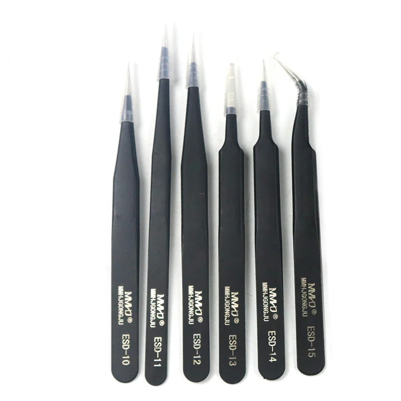 1 pcs Anti-static ESD Stainless Steel Tweezers Maintenance Industrial Precision Curved Straight Tweezers Repair Tools