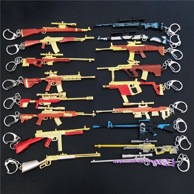 Game PUBG Cosplay Weapons Gum Model Keychain Metal Alloy Key Ring Key Holder 12cm For Souvenir wholesale 100pcs/Lot