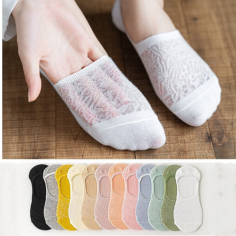 5 pairs women\'s candy-colored invisible socks summer breathable non-slip women\'s short socks Korean style socks slippers 35-39