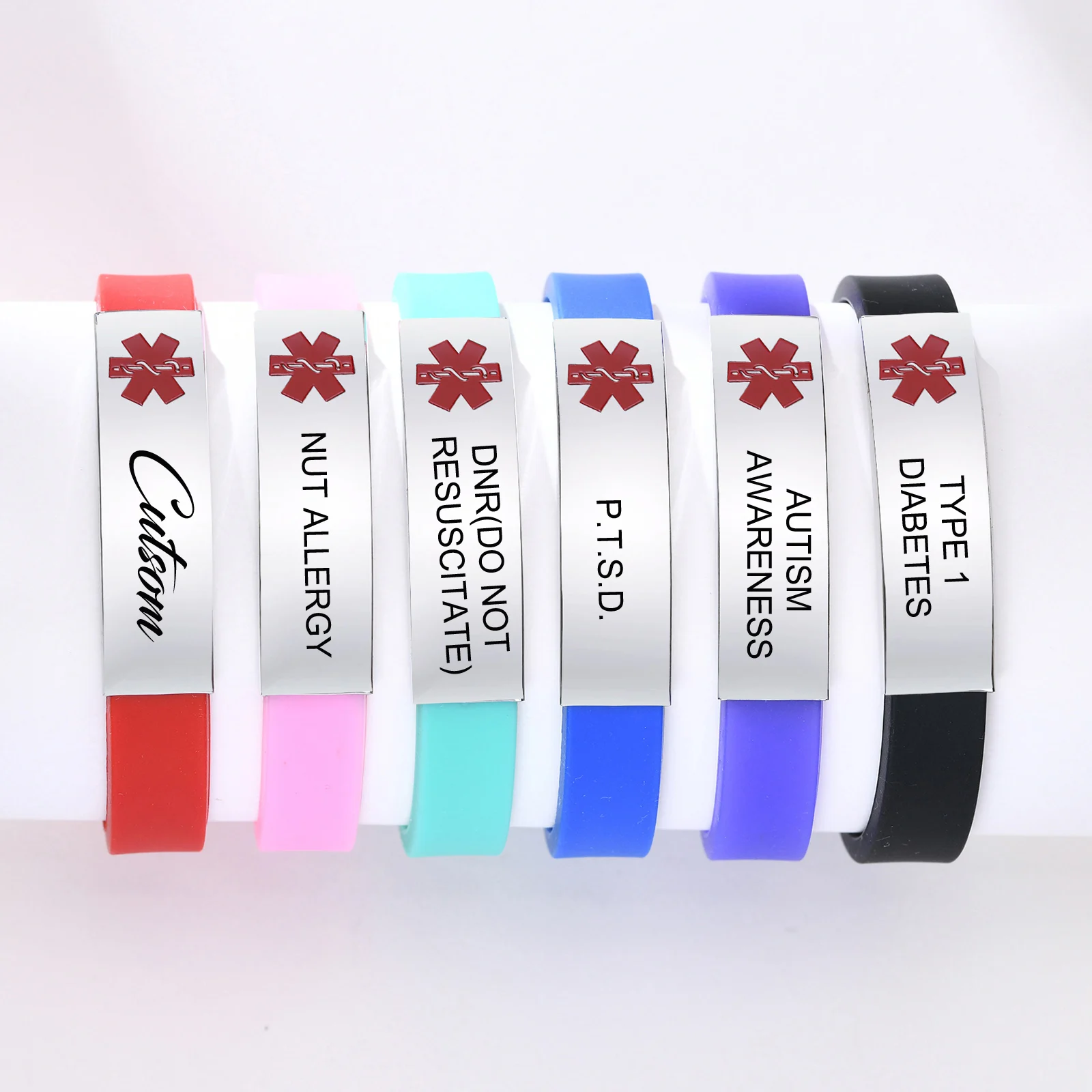 

Minimalist Adjustable Medical Alert ID Bracelet, Silicone Wristband for Women with Free Engraving