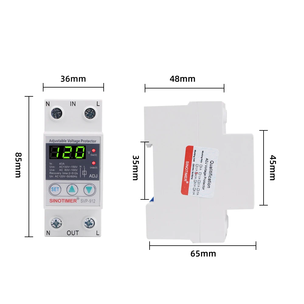 Household 40A 63A 80A Adjustable Surge Protector Over Under Voltage Protector Relay 110V 120V Automatic Transfer Switch