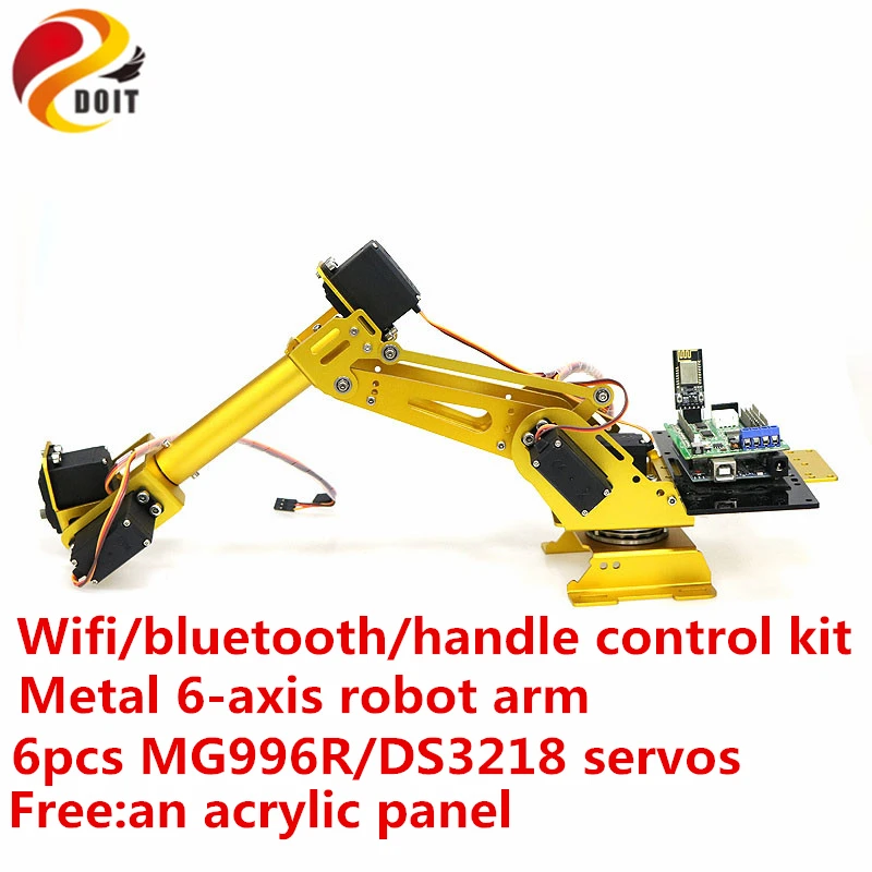 

SZDOIT Wifi/Bluetooth/Handle Control Metal 6DOF RC Robotic Frame Kit 6-axis Large Robot Arm with 6pcs Servos DIY for Arduino