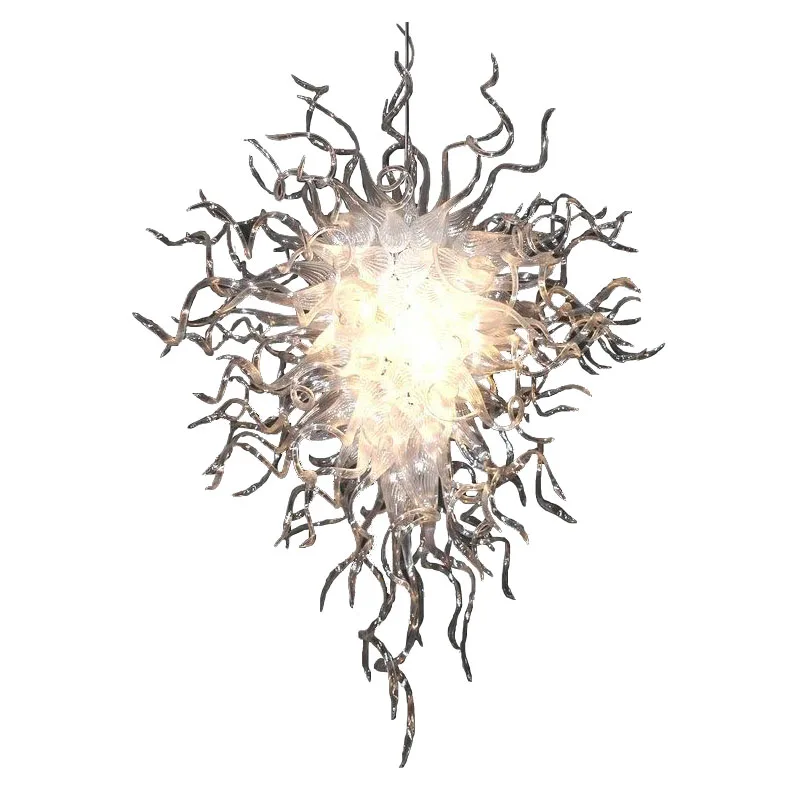 Transparent Hand Blown Glass Chandelier Home Decor LED Chain Pendant Lamps 28 by 36 Inches