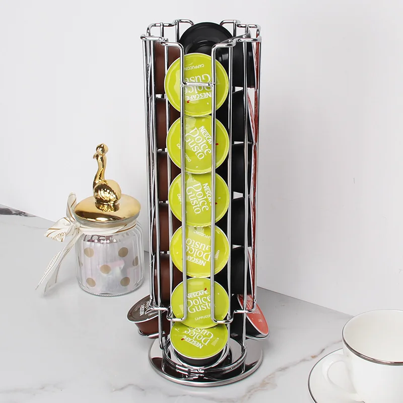 New Gold 24Cups Rotatable Coffee Pod Holder For Dolce Gusto Capsule Display Capsule Rack Tower Stand Storage Shelves