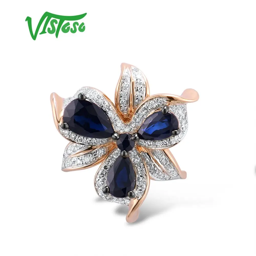 VISTOSO Gold Pendant For Women Genuine 14K 585 Rose Yellow Gold Sparkling Diamond Blue Sapphire Emerald Ruby Fine Jewelry