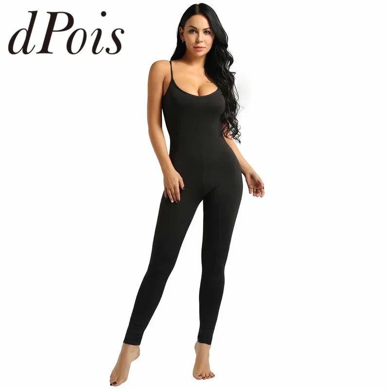 Women Adult One-piece Sleeveless Spaghetti Strapped Footless Stretchy Solid Tank Unitard Yoga Dance Leotard Bodysuit Jumpsuit