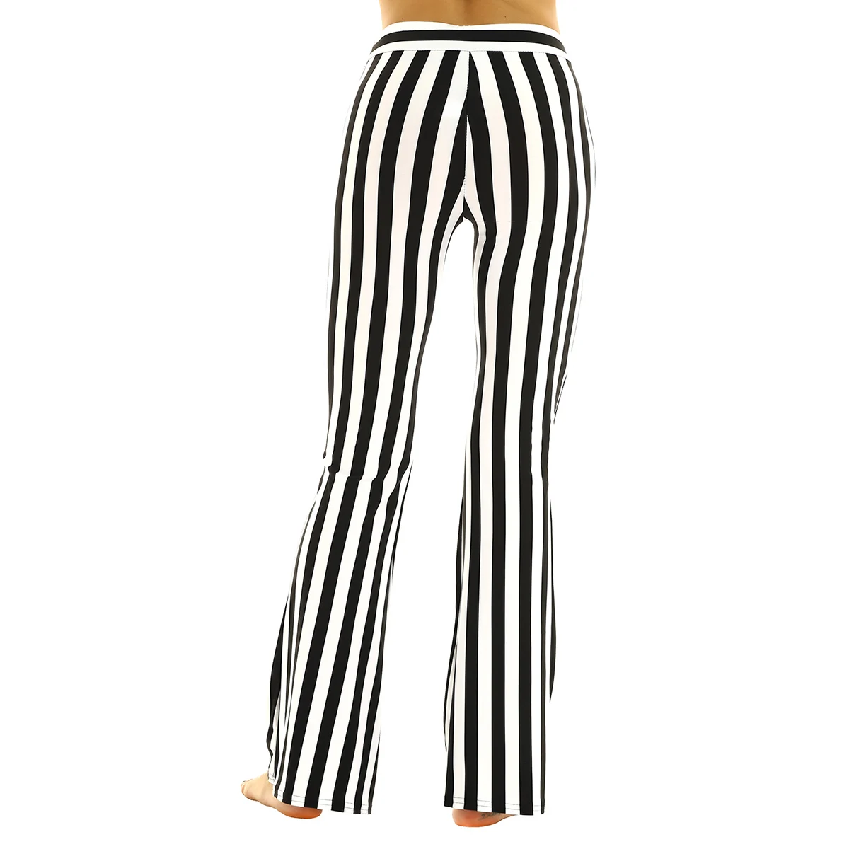 MSemis Office Trousers for  Women Black White Vertical Striped Pants Casual Slim Fit High Waist Stretchy Bell Bottom Flare Pants