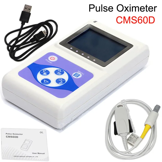 CMS60D Handheld OLED Finger Tip Pulse Oximeter Blood Oxygen SPO2 PR HR Monitor Adults Neonat SPO2 Probe + PC Software