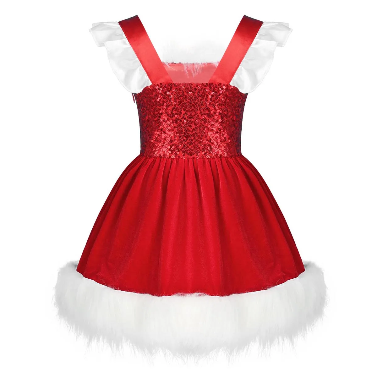 Newborn Baby Girl Christmas Tutu Dress Romper Princess New Year Girls Dresses Sleeveless Feather Decoration Sequined Red Velvet