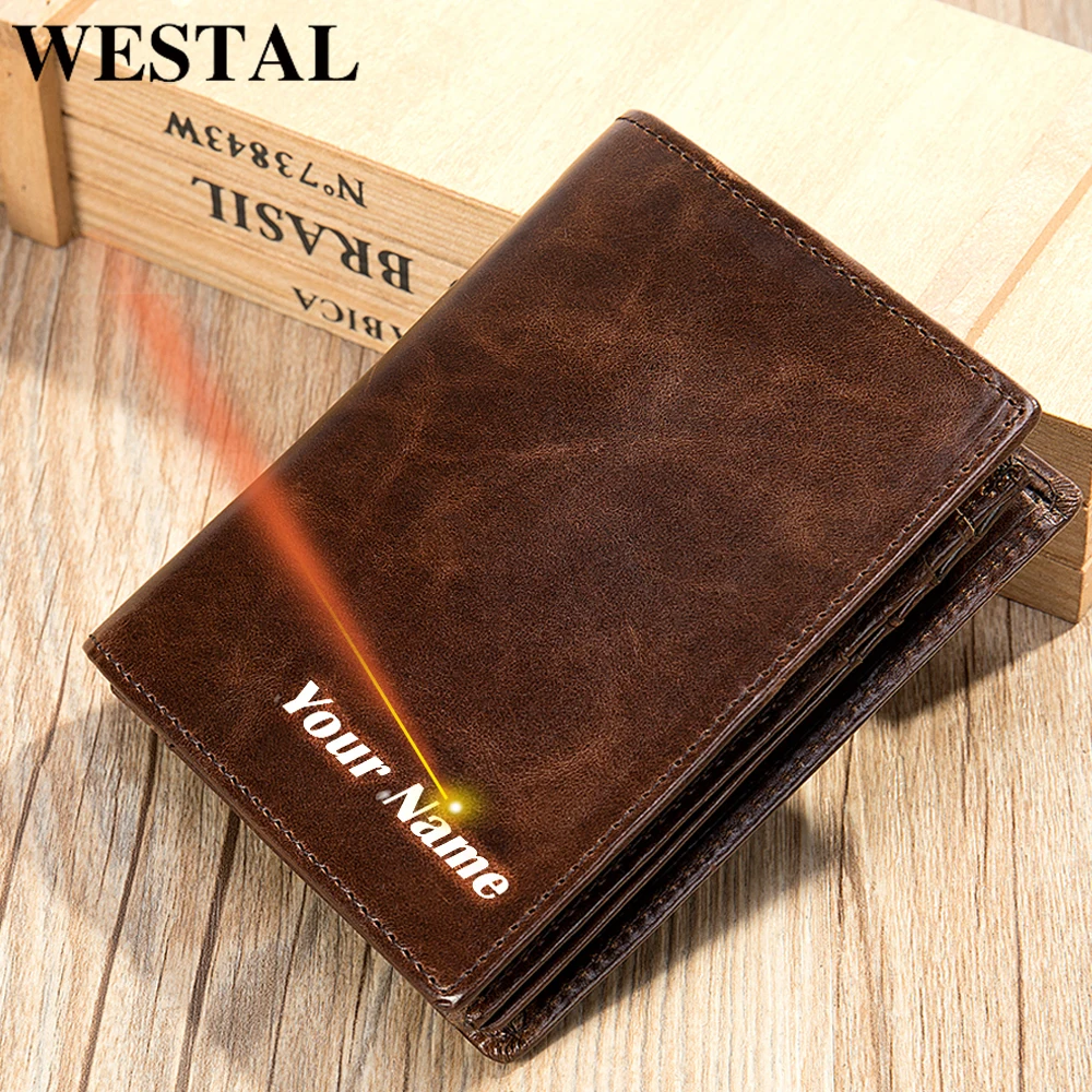 

WESTAL men's genuine leather wallet purse for men credit card holder designer luxury brand for men RFID money bag wallet short