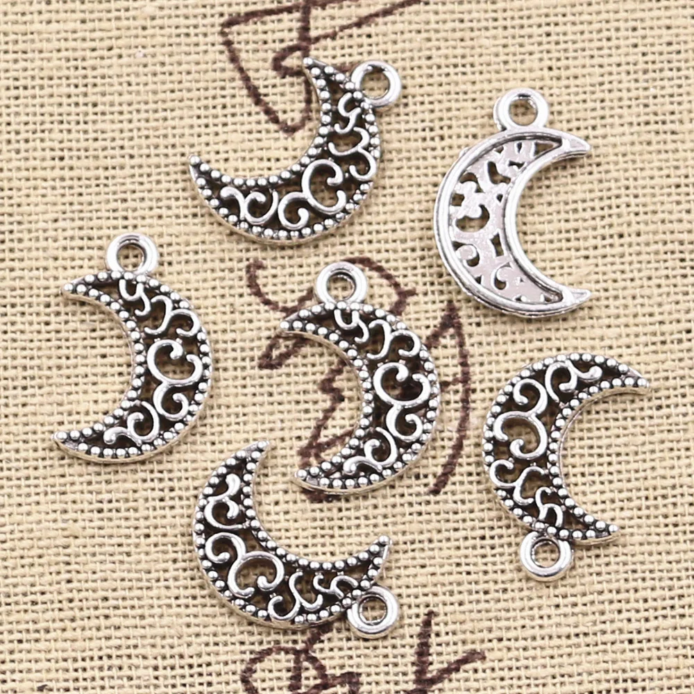 30pcs Charms Lovely Hollow Moon 18x12mm Antique Bronze Silver Color Plated Pendants Making DIY Handmade Tibetan Finding Jewelry