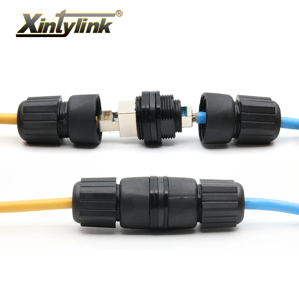 xintylink waterproof rj45 connector cat6 cat5e cat.6 ethernet cable socket double straight head jack M25 F/F female 8p8c ip67