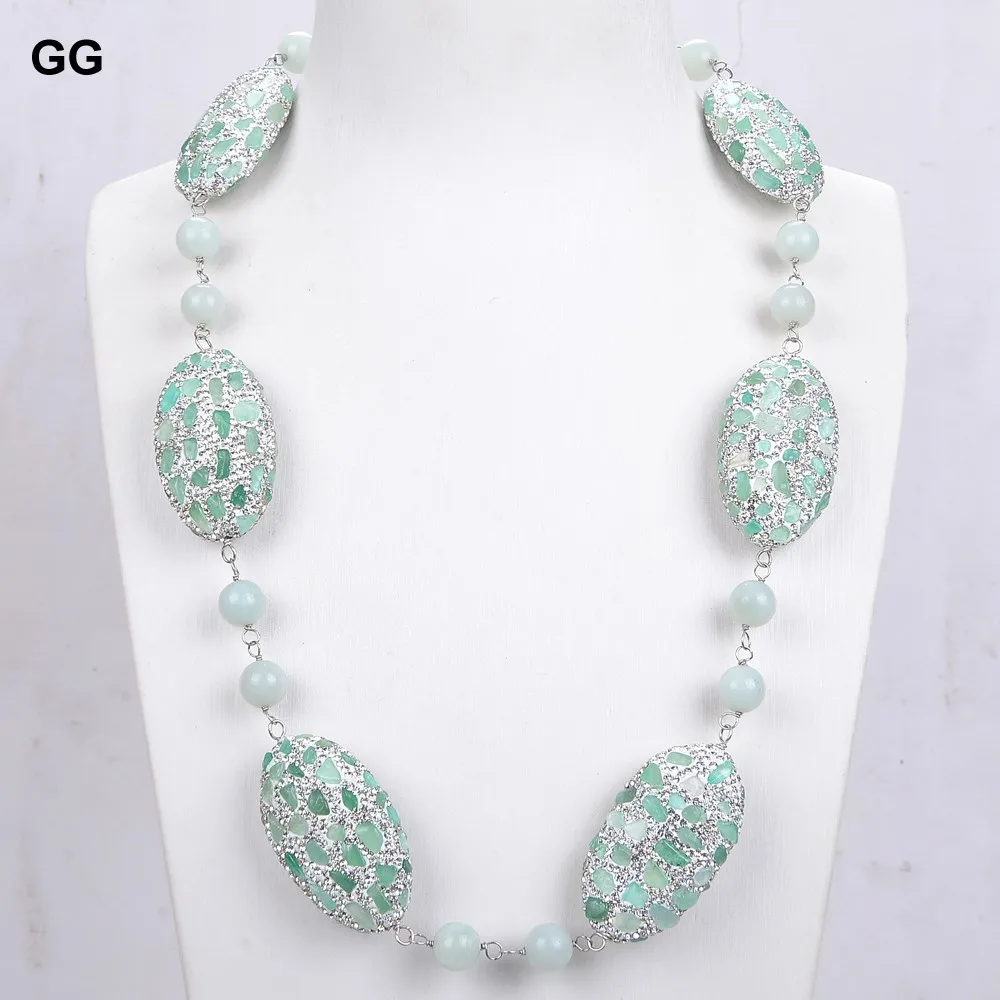 

GuaiGuai Jewelry Natural Green Round Amazonite Green Aventurine Chips Bead Necklace 23"
