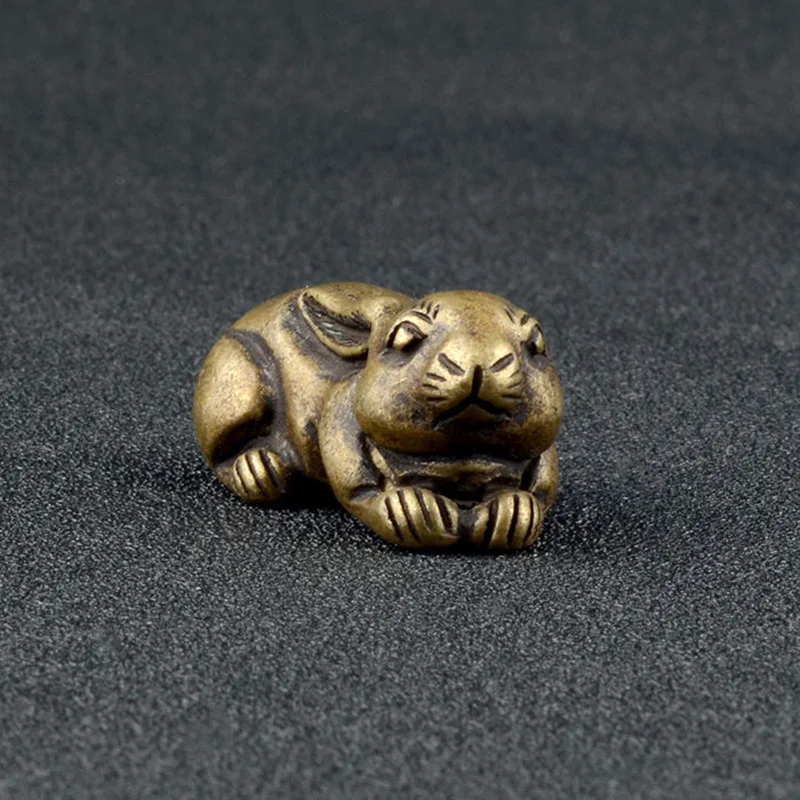 Antique Copper Zodiac Lucky Rabbit Statue Ornaments Vintage Solid Brass Cute Animal Miniatures Figurines Tea Pet Desk Decoration