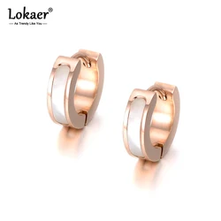 Lokaer Stainless Steel Black Acrylic & White Shell Earring Gold Plated Fashion Party Earrings Jewelry For Women Girls E18038