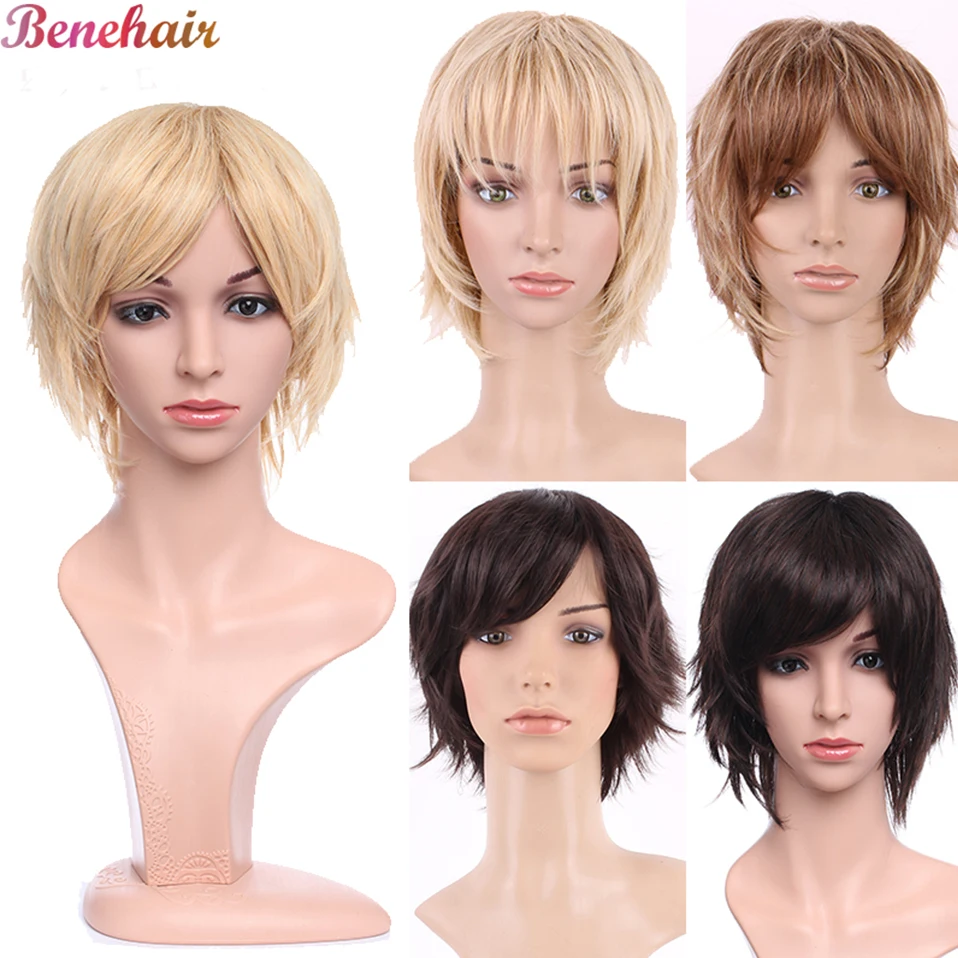 BENEHAIR Synthetic Wigs Cosplay Wigs Heat Resistant Hair Ombre hair Short Cut Hair Male Female Hairpieces Short Wigs With Bangs