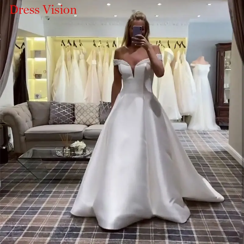 

Satin Off The Shoulder Beading Weding Dresses Robe De Soiree свадебный замок Robe De Soiree Bride To Be Vestido De Noiva