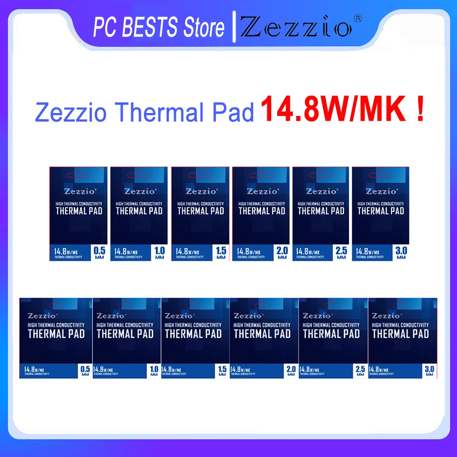 Almofada de silicone zezzio multi-tamanho alto desempenho 14.8w/mk para cpu/cartão gpu ram placa-mãe multifuncional almofada térmica