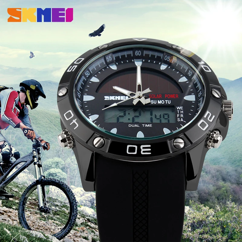 SKMEI-reloj deportivo de moda para hombre, cronógrafo de cuarzo con doble pantalla, resistente al agua, militar, despertador