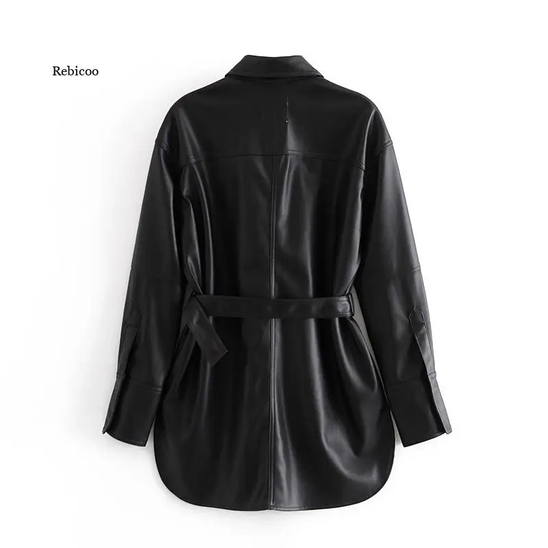 Motorcycle Women Leather Shirt Street Jacket Metal Single Buttons Soft Pu Shirt New Autumn Winter Casual Long Sleeve Tops Blouse