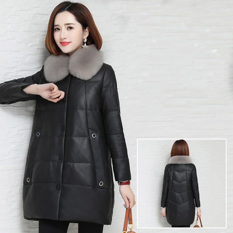 4XL Leather Black Jacket Female Faux Mink Fur Winter Autumn Coat For Parka Women Women Campera Mujer Sheepskin Coats Outerwear