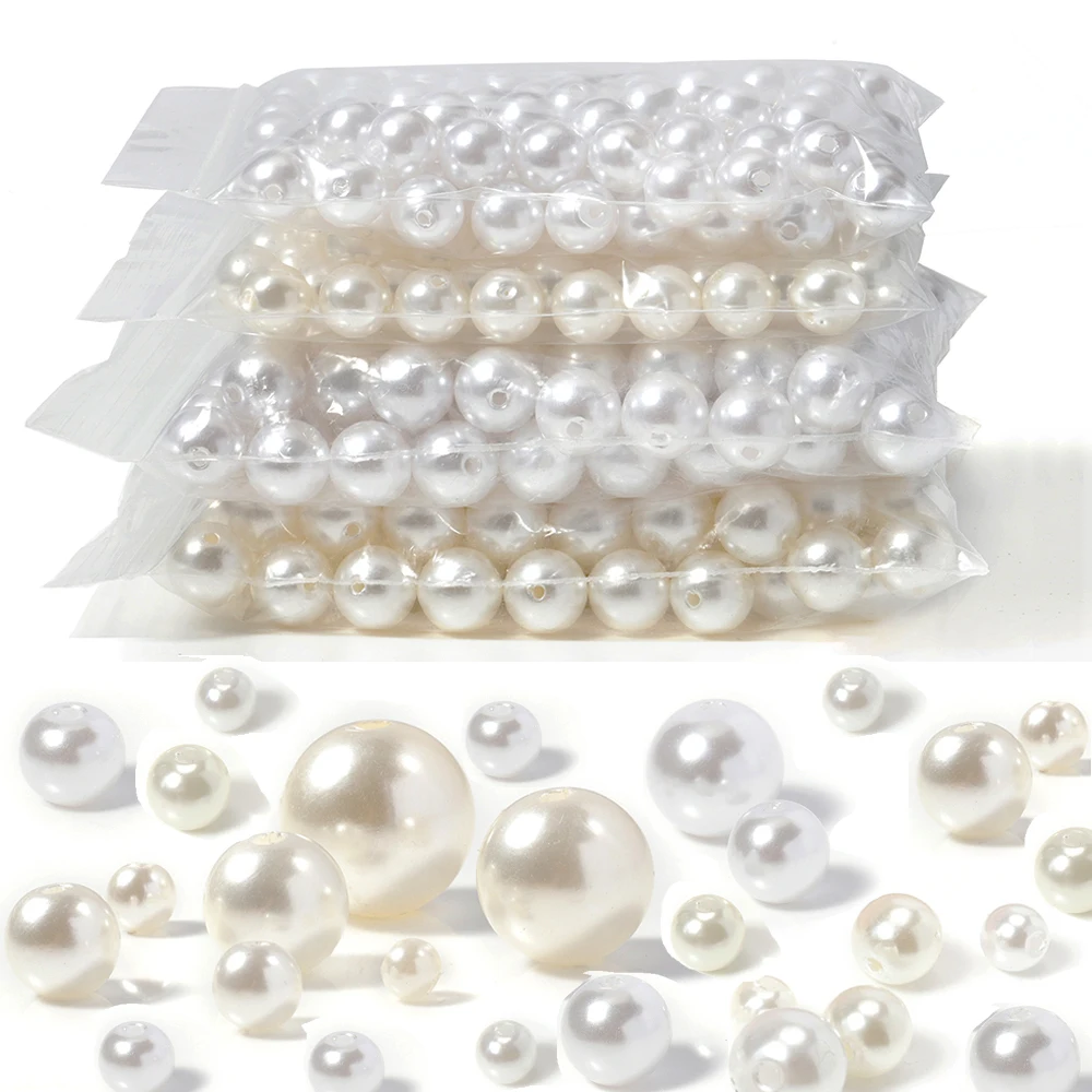 

4/6/8/10/12/14mm Imitation Pearl Beads White Beige Round ABS Loose Beads For Jewelry Making DIY Handmade Craft Beads Wholesale