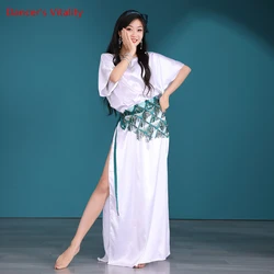 Belly Dance saidi Robe Satin Half Sleeevs Dress belly dancing Practice Clothes Suit  Adult  Split dresses Performance Clothing