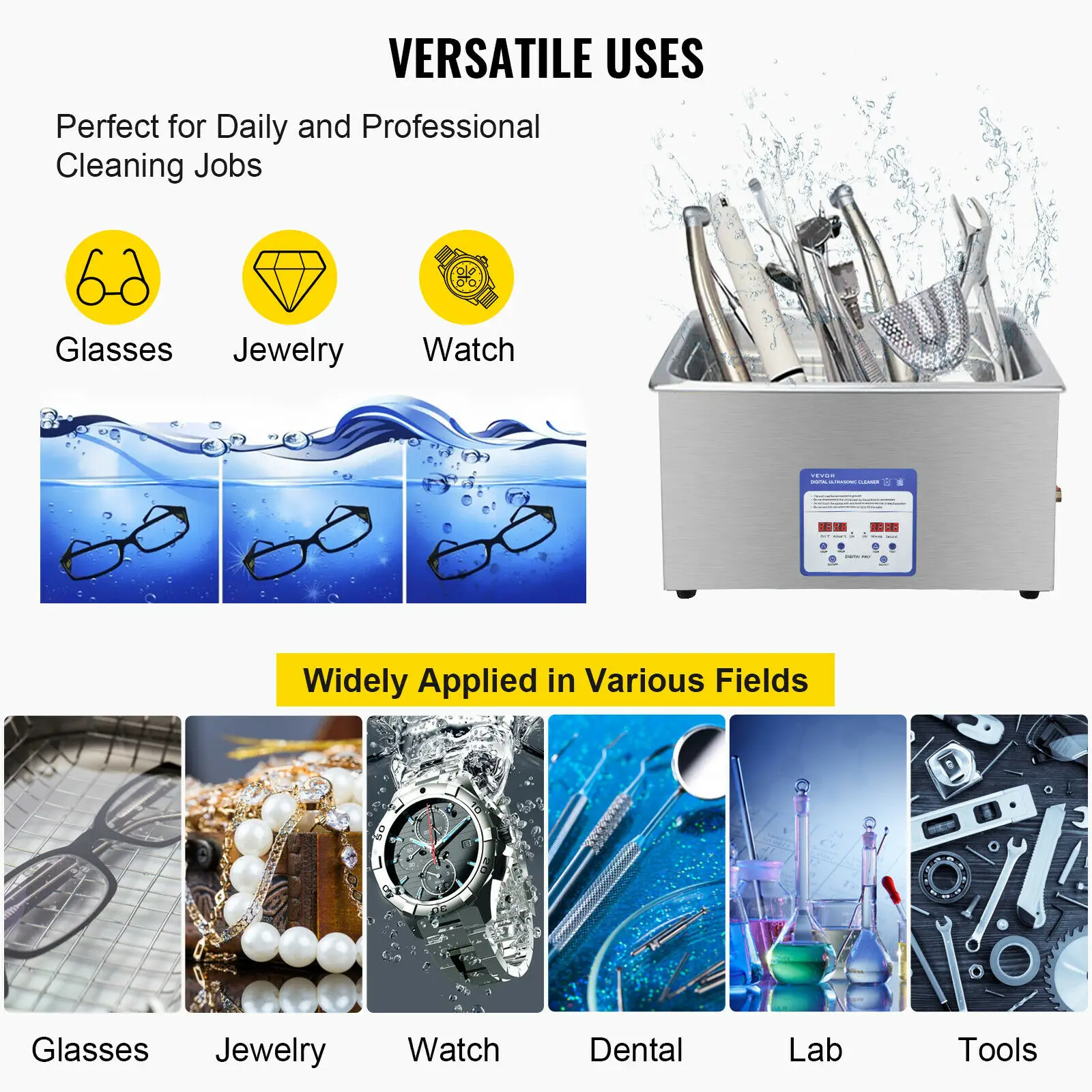 VEVOR 2L 3L 6L 10L 15L 22L 30L Ultrasonic Cleaner 316 Stainless Steel Mini Lave-Dishes Portable Washing Machine Home Appliances