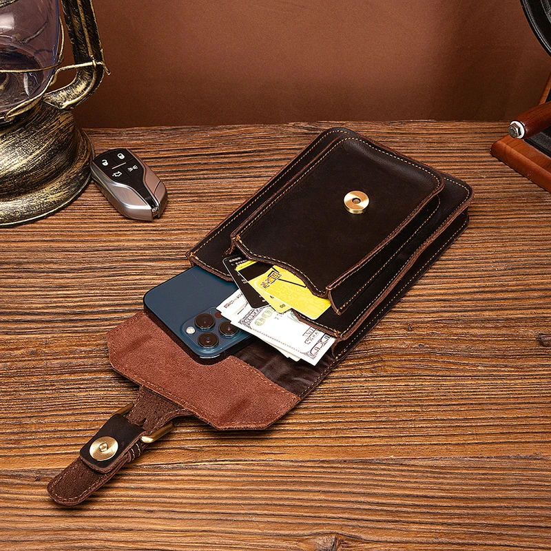 Quality Crazy Horse Leather men Vintage Travel Belt Fanny Waist Pack Design Bum Hip Bag 6