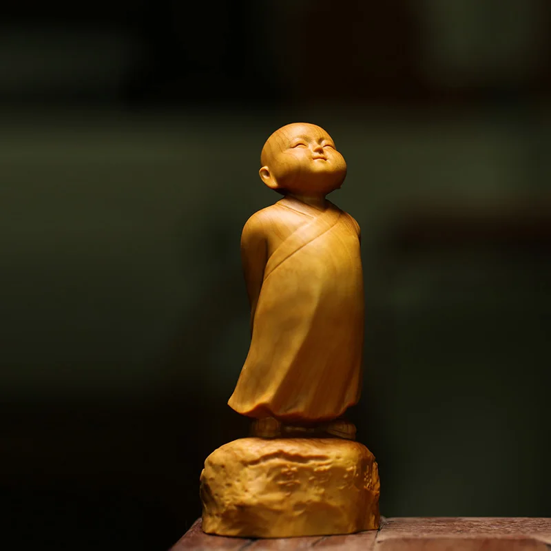 

Hand-Carved Wooden Cute Novice Monk, Elegant Zen Figurine for Office and Chinese Home Decor