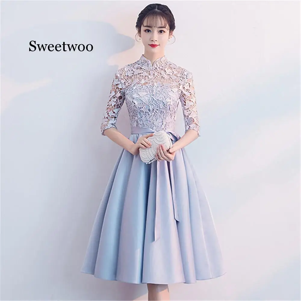 

SWEETWOO Party Formal Cheongsam Sexy Lace Collar Gown Elegant Bowknot Qipao Vestidos