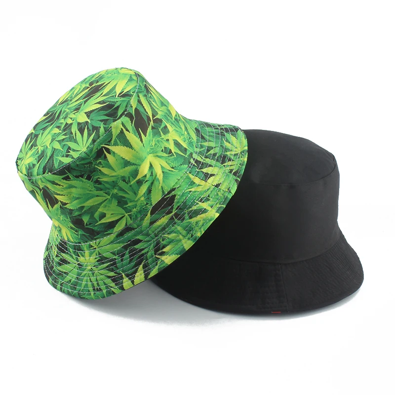 3D Print Maple Leaf Bucket Hat Panama Fisherman Hat Men Women Outdoor Summer Casual Cotton Bob Chapeau Reversible Bucket Cap