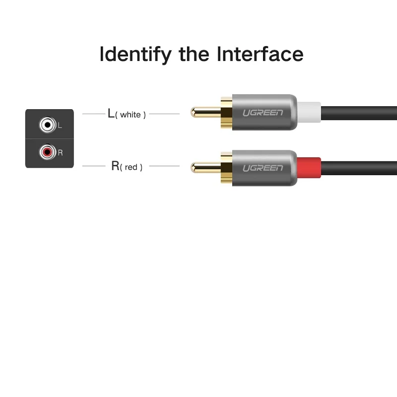 Ugreen 2RCA Double Lotus Head Audio Cable Signal Line Amplifier Metal Shield Connector Gold-Plated