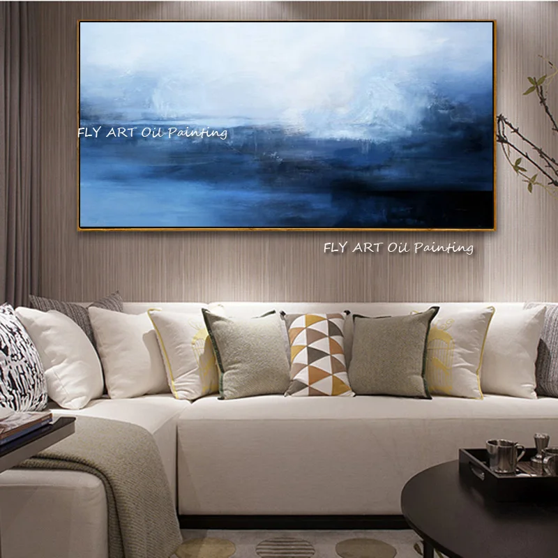 Modern Wall Art Picture Abstract Handpainted Painting Navy blue Poster  for Living Room Navy Decor Big Size Tableaux