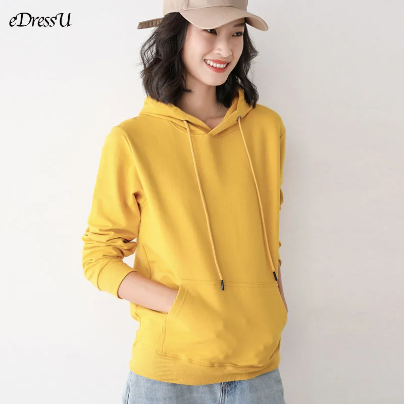 

M-5XL Hoodies Lovers 100% Cotton Hooded Sweatshirt Women Pullover Fleece Solid Korean Casual Loose Sport Shirt HW-9