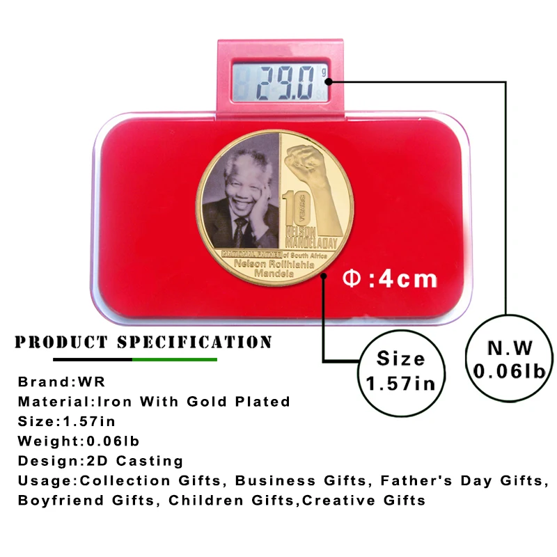 نيلسون Rolihlahla مانديلا الذهب المقتنيات العملات المعدنية مع صندوق رئيس أفريقيا الشهير التحدي عملة