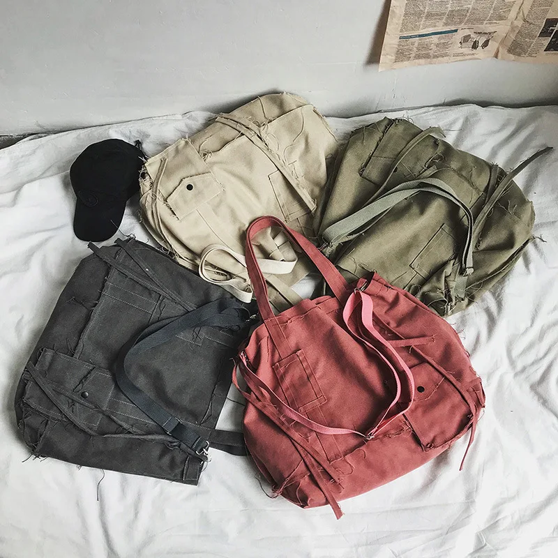 Old-fashioned hip-hop messenger bag for men and women with irregular canvas bag and large-capacity portable shoulder B