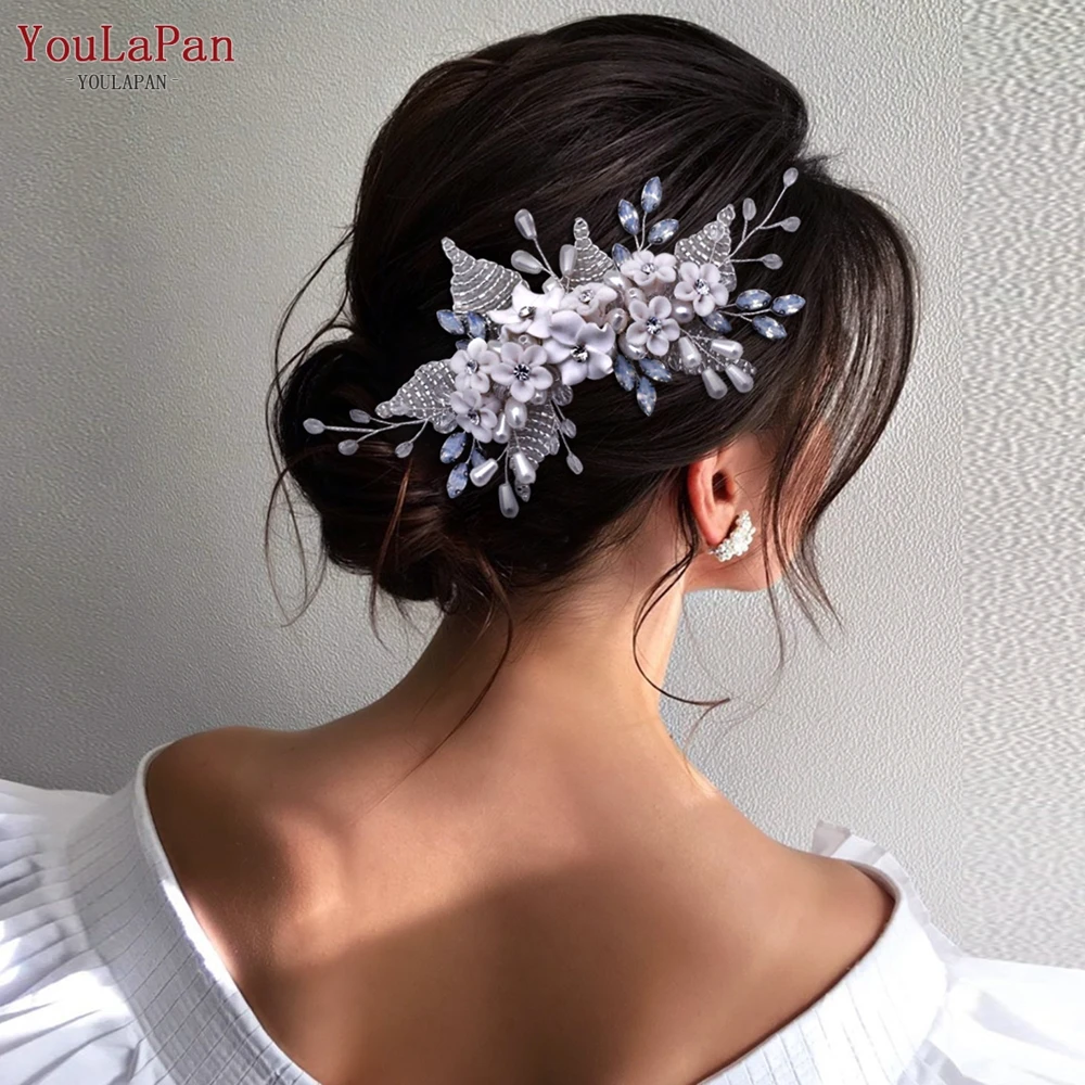 

YouLaPan Beaded Leaves Hair Combs Flower Headpiece Opal Rhinestones Bridal Hair Tiara Pearl Headdress Wedding Accessories HP338