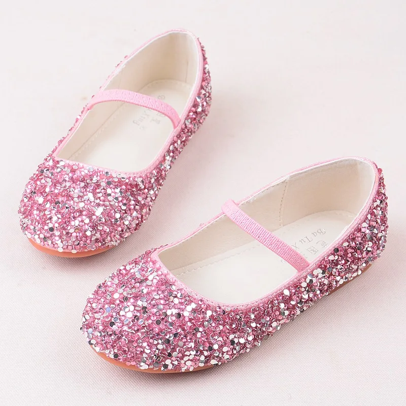 New Fashion Sequins Spring & Autumn Kids Shoes Flat Princess Little Girls' Child Leather Dress Dance School Party Shoe 3-12 Year