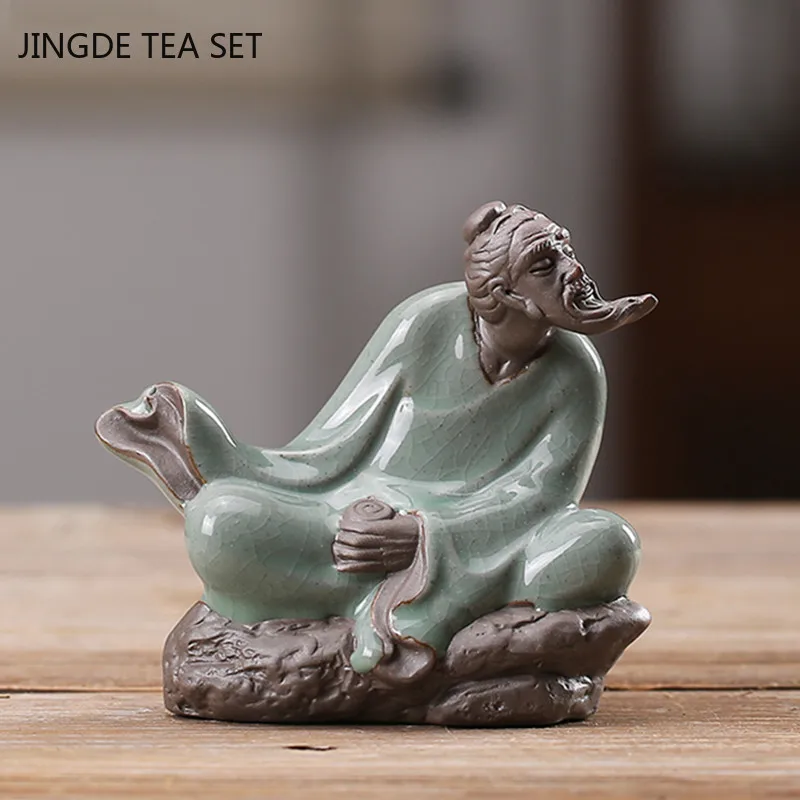 Boutique Tea Table Ornament Character StatueTea Pet Decoration Home Mesa Decor Crafts Handmade Flower Pot Accessories