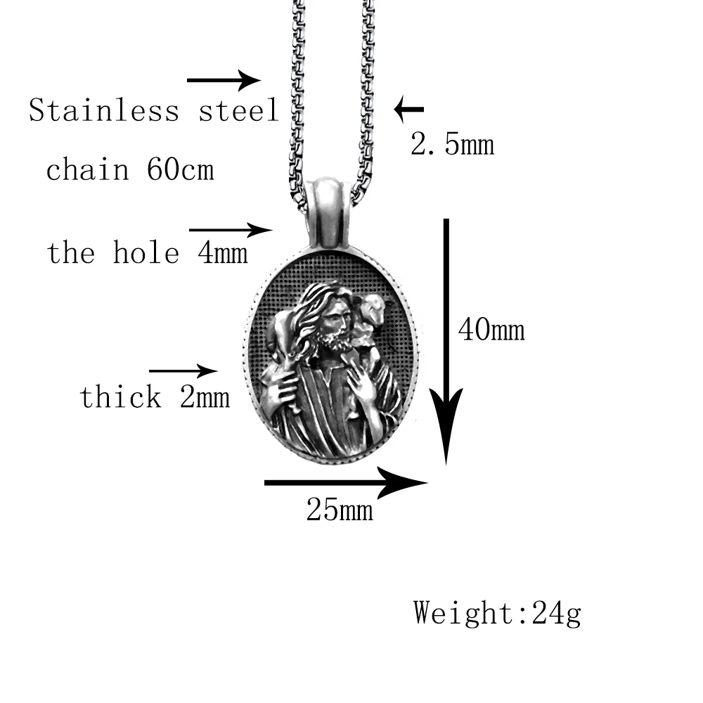 2024Trend New Arrival Christian Jesus Shepherd Dog Catholic Religious Style Men's Pendant Necklace Stainless Steel Sweater Chain