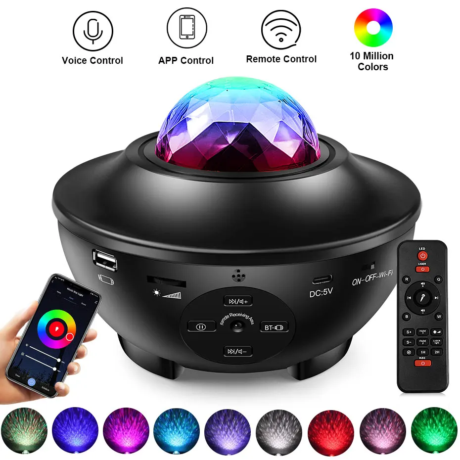 

WiFi Star Night Light Galaxy Projector with Smart Life APP Moving Ocean Wave USB Kid Color Lamp Bluetooth Speaker Alexa, Google