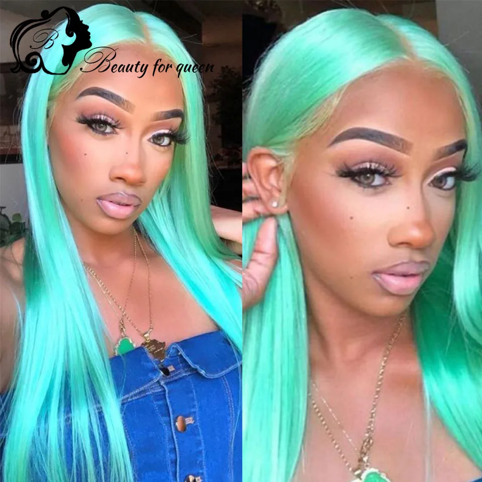 

Green Colored Lace Front Human Hair Wigs For Women Pre Plucked Brazilian Remy Human Hair Wig HD Transparent Lace Frontal Wig