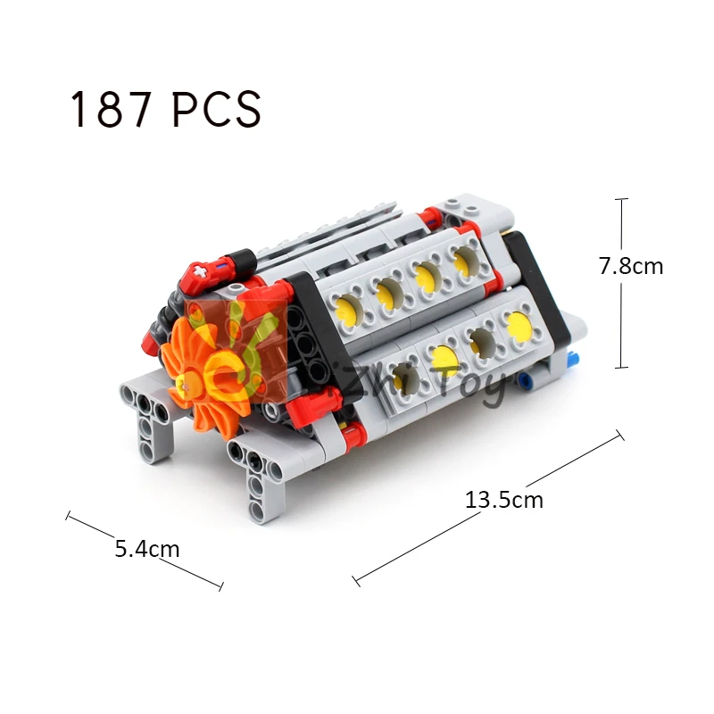 Technology MOC V16 Engine Mechanical Group Cylinder Gear Set Building Blocks Brick Compatible with Assembly Model Car 185+PCS