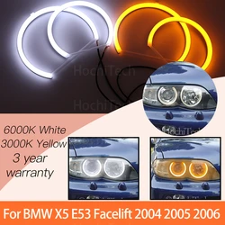 1 Set White+yellow Cotton Light Angel Eyes Ring Kits For BMW X5 E53 Facelift 2004 2005 2006
