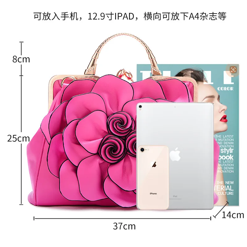 Imagem -05 - Grande Romantic Rose Applique Tote Handbag para Mulheres Bolsa de Ombro Crossbody Bolsa Festa Clube Casamento Lady Charm Nova Moda