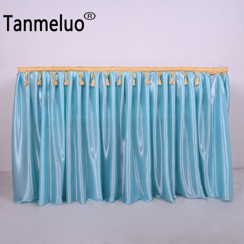 Tanmeluo Pleated Table Wedding Party Skirt for Event Decoration Birthday Parti Tablecloth Cover Stage Skirting with Tassel Beads