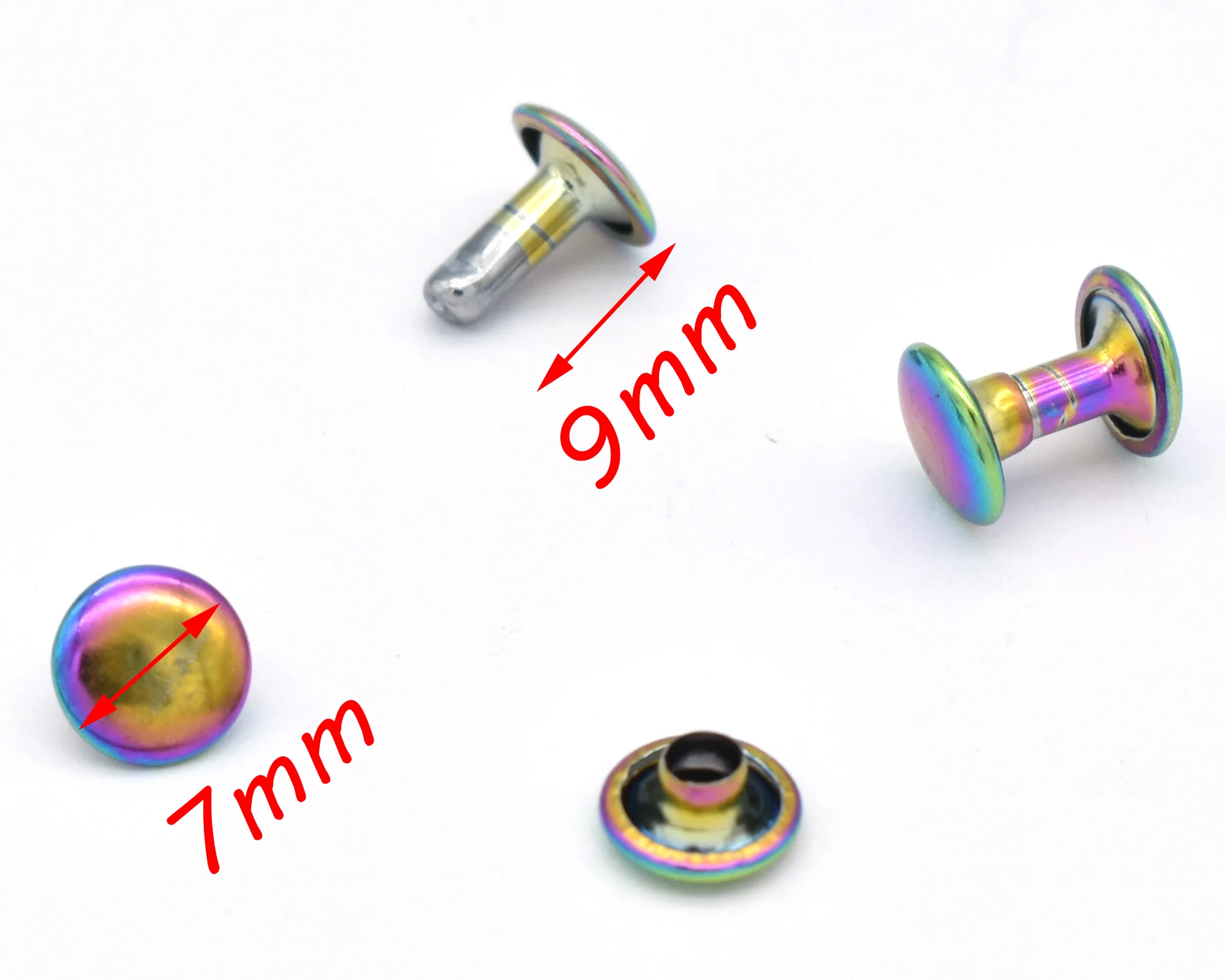 7mm Rainbow Metal Double Cap Rivets Round Button Studs For Purse Bag Handbag Shoes Belt Leather Craft 20/50Sets